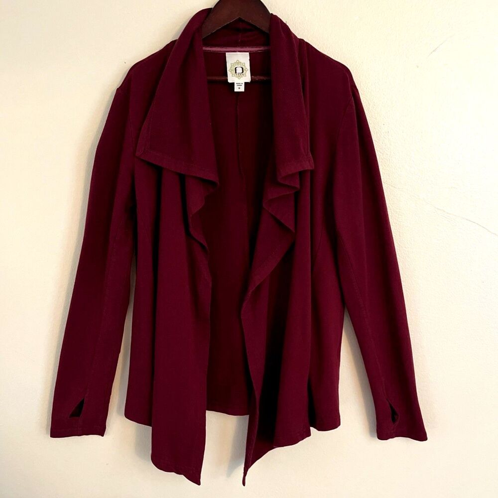 FUDA Open Front Flowy Draped Modal Long Sleeve Boho Cardigan, Maroon- M